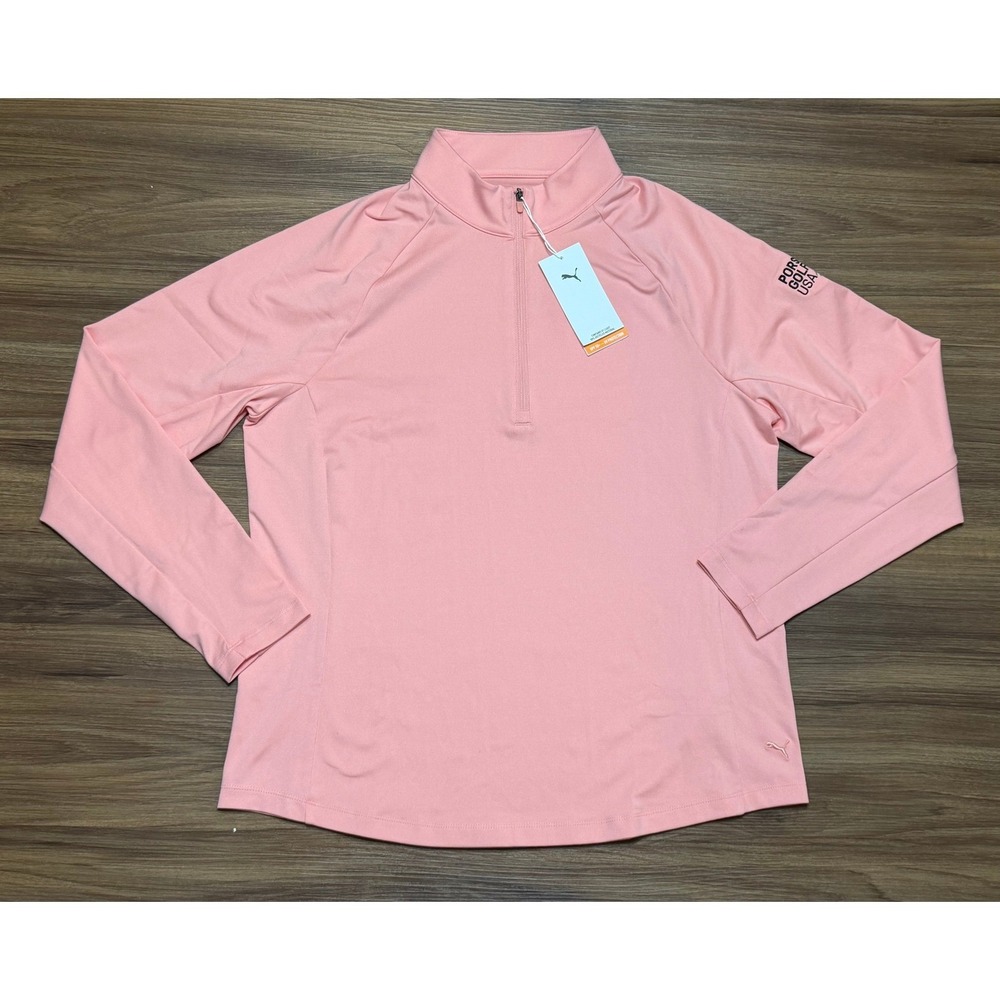 Puma Womens Pure 2.0 1/4 Zip Golf Pullover Pink Porsche Golf Cup USA Final Sz L